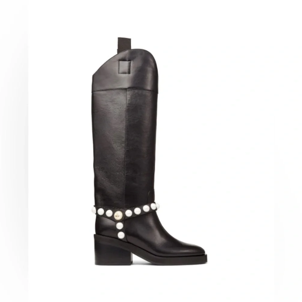 Jimmy Choo Tonya 70 leather boots. Note one pearl is off(refer to the picture)